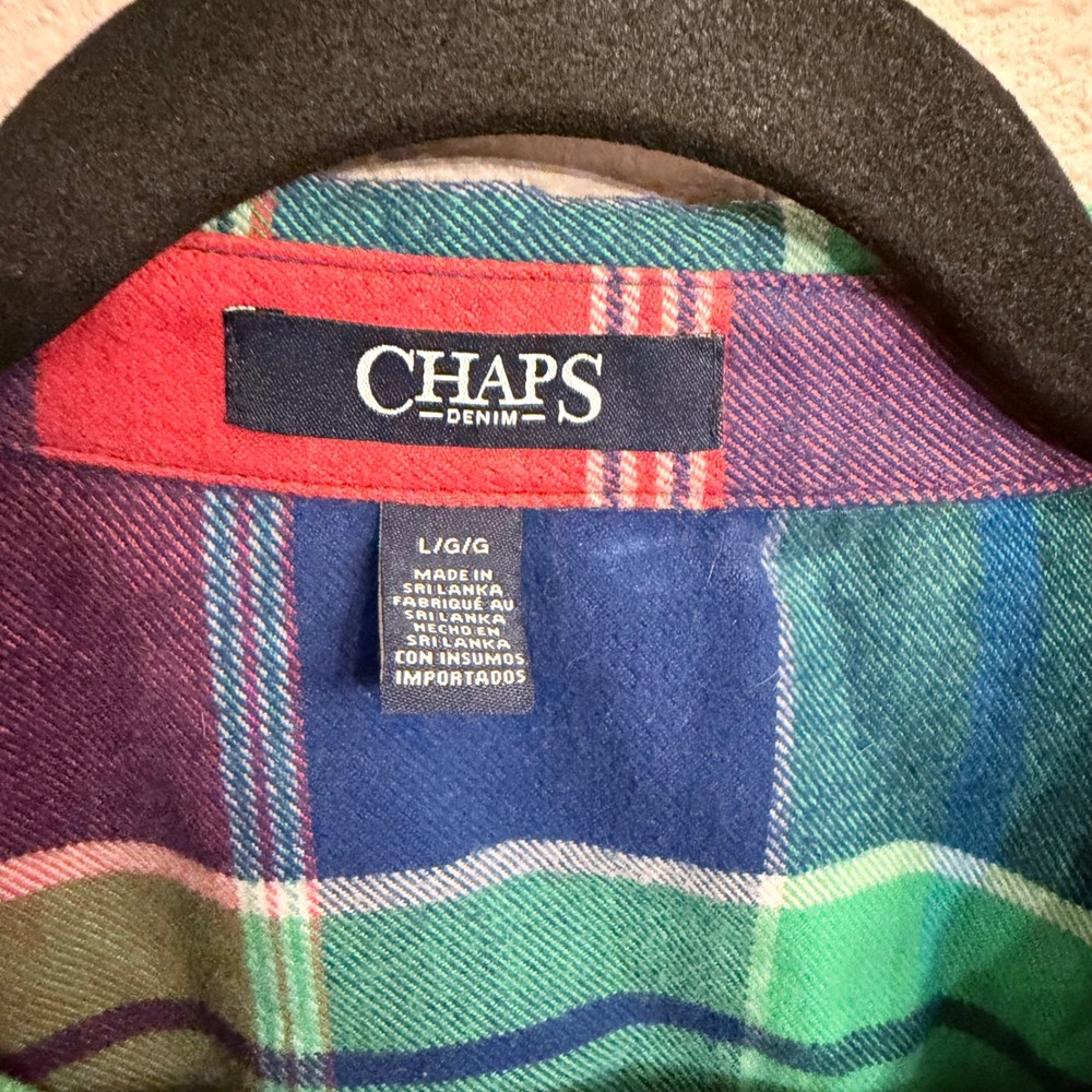 Chaps Plaid Flannel Full Zip Shirt Jacket Womens Large Red Blue Green - Picture 4 of 7